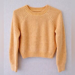 Altar’d State Yellow Waffle Knit Cropped Sweater Size S Crewneck